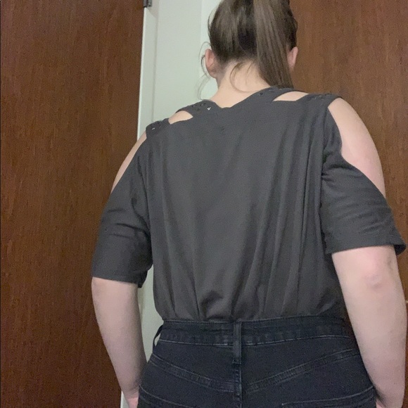 Dark grey bejeweled cut out top - Picture 2 of 8